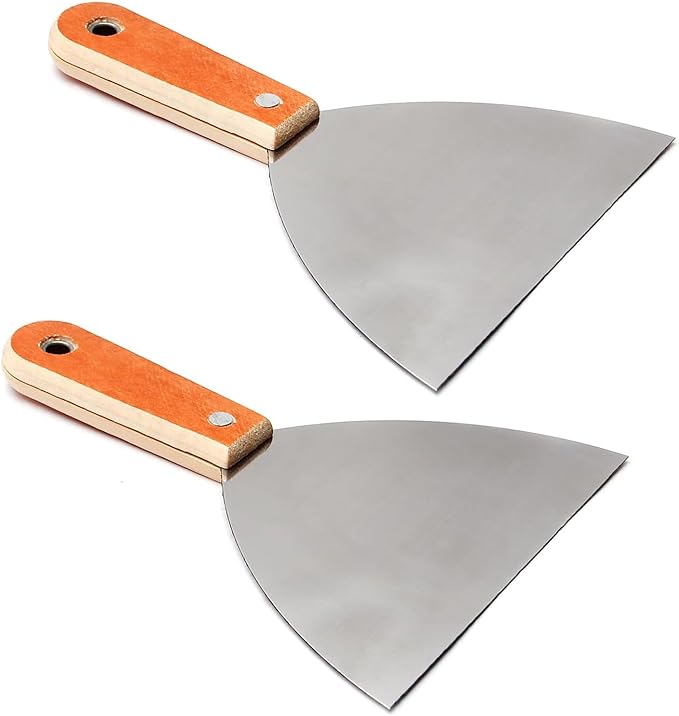Utoolmart 2Pcs Putty Knife, 6 Inch Carbon steel Stiff Putty Knives, Spackle Knife, Paint Scraper, Scraper Tool with Wooden Handle for Taping Paint Wall Floor Tile
