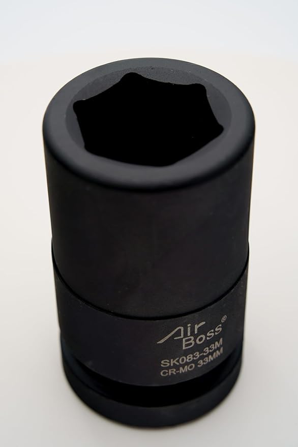 AirBoss 33MM 1" Drive CR-MO Steel DEEP 6 Point Radius Corner Design Chamfered Opening 1" Impact Socket