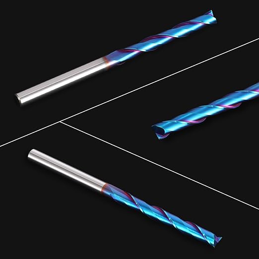 HQMaster Extra Long Spiral Router Bit Upcut 1/4 Inch Shank Solid Carbide CNC Router Bit with Nano Blue Coating CNC Bits End Mill for Woodwork Mortise Slot Trim