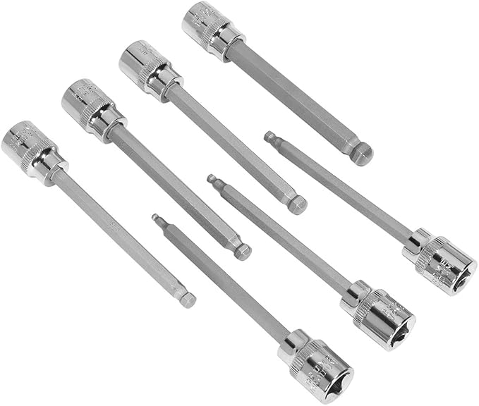 Stark 3/8 Inch Drive Long Ball End Hex Bit Socket Set, 7-Piece Metric Allen Socket Set 3mm to 10mm S2 Steel Bits with Carrying Case