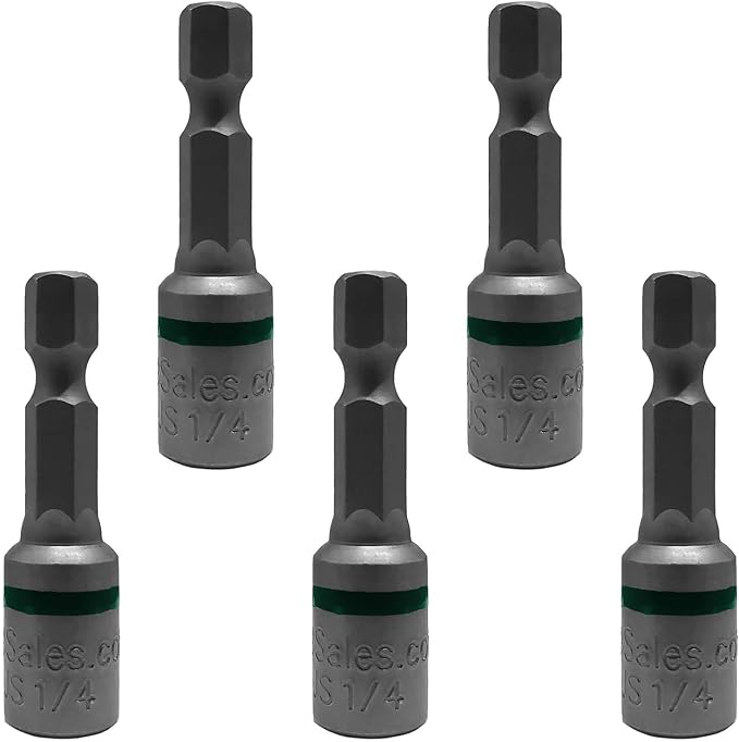 1/4-Inch Magnetic Hex Head Driver Bit w/Quick Change Shank - Used for Installing Screws, Nuts, Bolts, etc. - Commonly Used for Metal Roofing Screws - (5 PACK)
