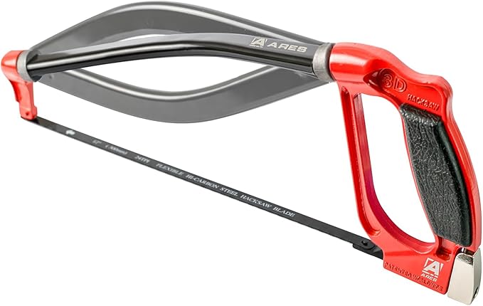 ARES 70098-3D Professional Hacksaw - Multi-Adjustable Arc-Shaped Frame - Multi-Angle Blade Position - 12-Inch Hi-Carbon Steel Blade