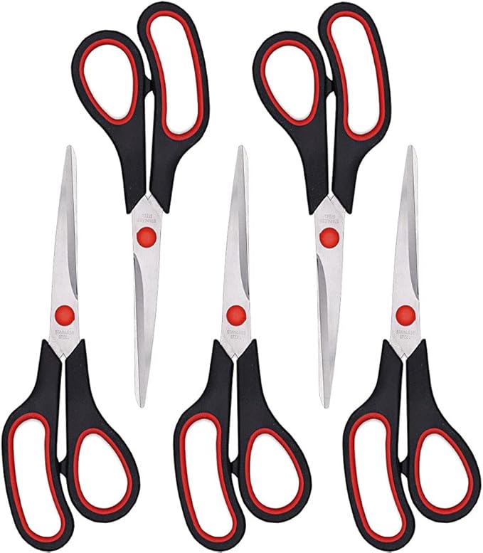 Scissors, Multipurpose office Scissors,8.5 Inch Ultra Sharp Shears, Comfort-Grip Handles Household scissors竊똕turdy Sharp Craft Supplies - Pack of 5, Right/Left Hande