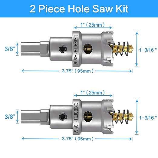 TCT Hole Saw Set, 2-Pack of 1-3/16" (30mm) Heavy Duty Tungsten Carbide Tipped Hole Cutters for Stainless Steel Mild Steel Copper Iron Brass Plastic and More, with Titanium-Plated Pilot Drill Bits.