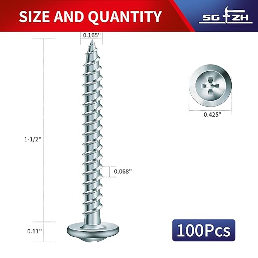 #8 x 1-1/2" Wood Screw 100Pcs Alloy Steel Standard Thread Truss Head Fast Self Tapping by SG TZH
