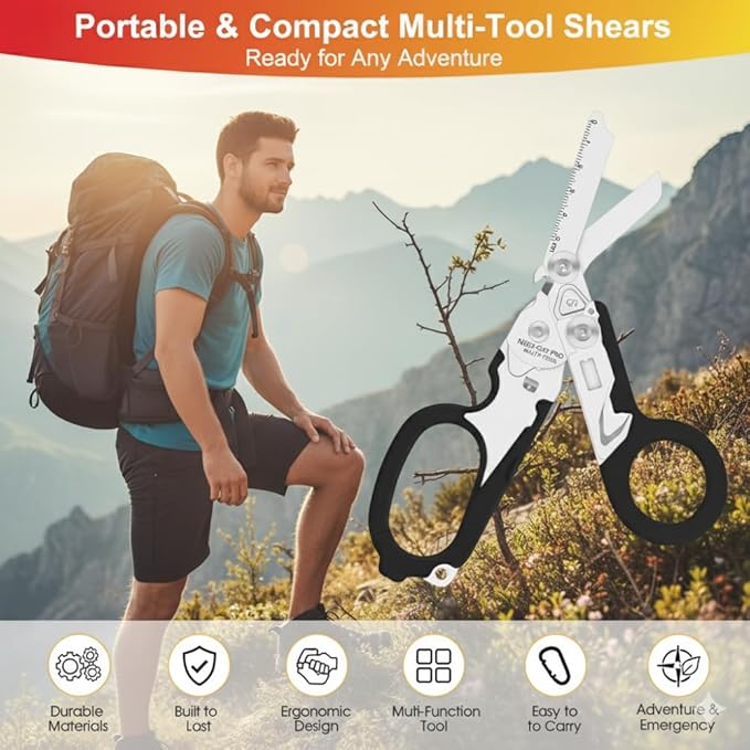 Pro 6-in-1 Foldable Trauma Shears with Strap Cutter, Stainless Steel Medical Scissors for Nurses, Raptor Trauma Shears Holster with Glass Breaker, Surgical EMT Scissors for Nursing Students & Doctors