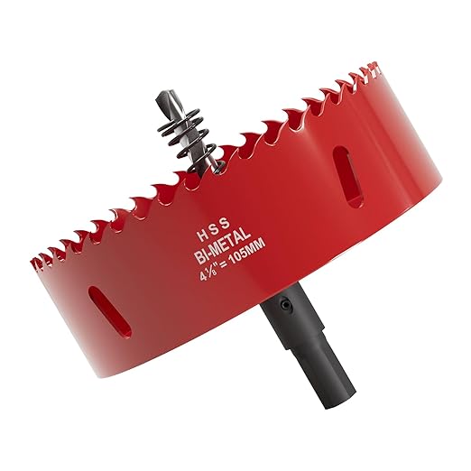 4-1/8" (105mm) Bi-Metal M42 High Speed Steel Hole Saw with Pilot Drill Bit, Smooth Cutting Edge for PVC, Drywall, Wood, Plastic, Gypsum Board, Rubber, Thin Metal