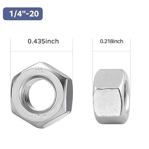 50 Pack 1/4-20 Hex Nuts, Stainless Steel 304 (18-8) Hex Nut, 1/4 Nut Standard Inch Coarse Thread Hex Machine Screw Nuts