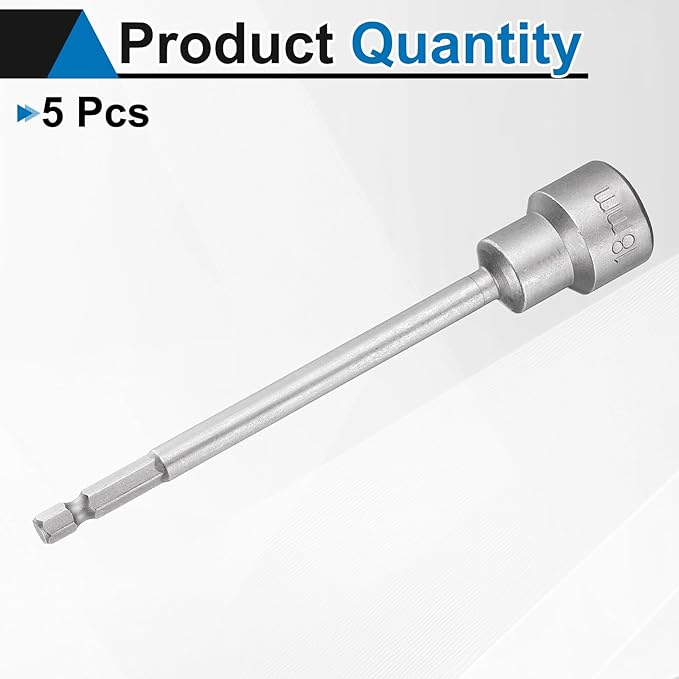 HARFINGTON 5pcs Nut Driver Drill Bit 18mm Metric Socket 1/4" Hex Shank 5.91" (150mm) Long Magnetic 6-Point Sockets Quick Change CR-V Steel Bolt Setters for Power Drill Drivers