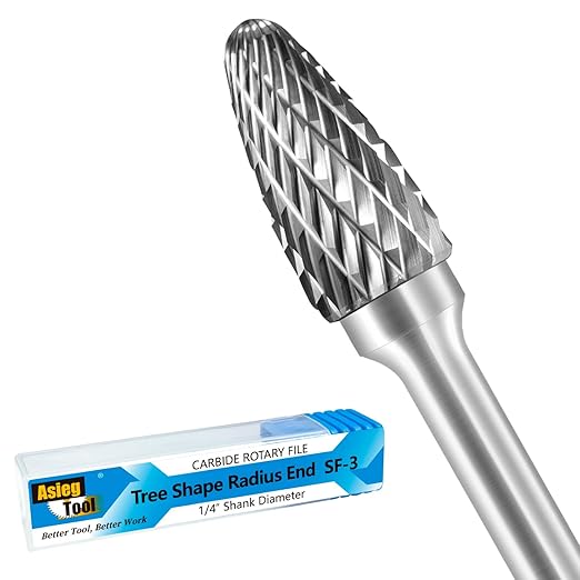 SF-3 Tungsten Carbide Burr Rotary File Tree Shape Radius End Shape Double Cut for Die Grinder Drill Bits 1/4'' Inch Diameter of Shank and 3/8'' Inch Diameter of Cutter 3/4'' Inch Cutter Length