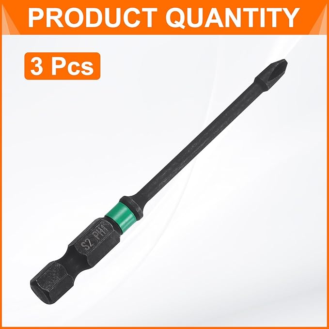 HARFINGTON 3pcs #1 Impact Phillips Screwdriver Bit PH1 1/4" Hex Shank 3" (75mm) Long 0.12" Rod Magnetic Cross Head Drill Bits S2 Steel Industrial Screw Driver for Impact Power Drivers