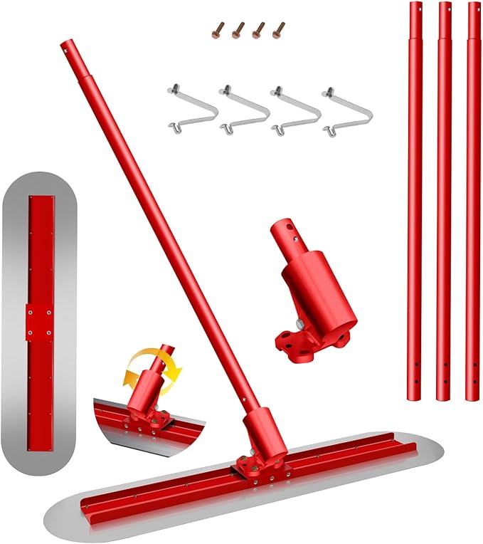 Concrete Finishing Trowel Tool Kit, 48x12 Inch Bull Float with 4 Handles, Stainless Steel Board & 57-Inch Alloy Handles
