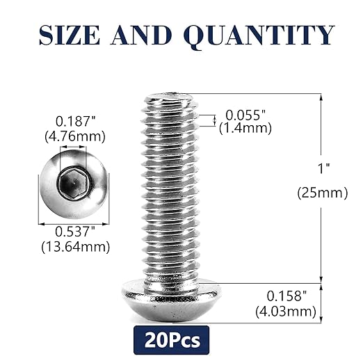 5/16-18 x 1" Button Head Socket Cap Bolts Screws, 20Pcs 304 Stainless Steel 18-8, Allen Hex Drive, Bright Finish by SG TZH(with Hex Spanner)