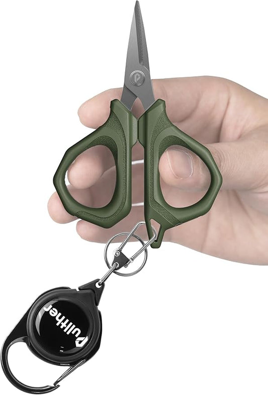 4.6" Fishing Scissors,Fishing Line Cutter for Braided Fishing Line,Fishing Gear with Tool Retractor,Non-Slip Grip Small Scissors for Saltwater & Freshwater