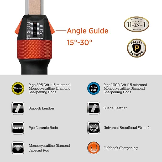 SHARPAL 210N TRANSFOROD 11-In-1 Adjustable Angle Knife Sharpener with Monocrystalline Diamond & Ceramic Rods, Tapered Rod & Leather Strops, Portable Sharpening Tool for Hunting & Outdoors