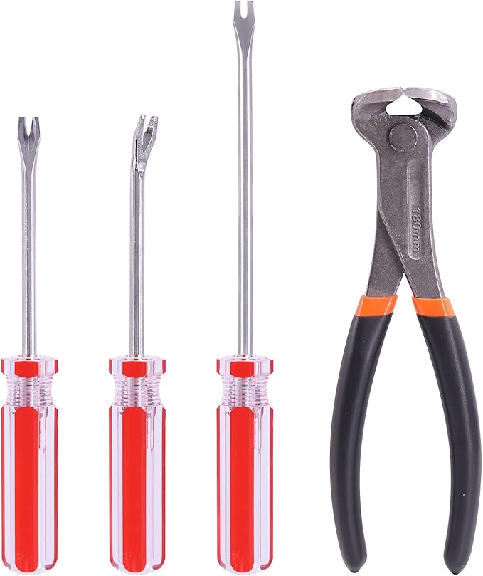Glarks 4Pcs Nail Pullers Nail Remover Tool Set, Include 7'' End Cutting Plier, 4'' Bendable U Tip and V Tip Tack Puller, 6'' U Tip Tack Lifter for Cutting nails, Remove Nails, Nail Pulling
