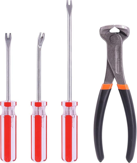 Glarks 4Pcs Nail Pullers Nail Remover Tool Set, Include 7'' End Cutting Plier, 4'' Bendable U Tip and V Tip Tack Puller, 6'' U Tip Tack Lifter for Cutting nails, Remove Nails, Nail Pulling