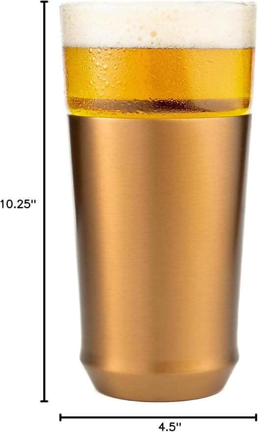 Elevated Craft Hybrid Vacuum Insulated Stainless Steel Base with Removable Pint Glass Insert, Ideal Insulation for Beers & Cold Beverages with Built-in Bottle Opener, Durable & Stylish, Copper (16 oz)