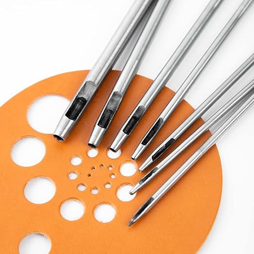 WUTA 7Pcs Hollow Punch Leather Hole Cutter 0.5mm-5mm Round Punch Tool Set,Leathercraft Working Kit for Watch Band, Fabric, Plastics, Gasket Belt