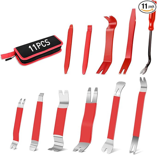 GOOACC 11PCS Trim Removal Tool Kit, Metal & Nylon Pry Tools Set for Car Door Panel, Dashboard, Audio, Clips, Fastener Remover w/Storage Box ??Red