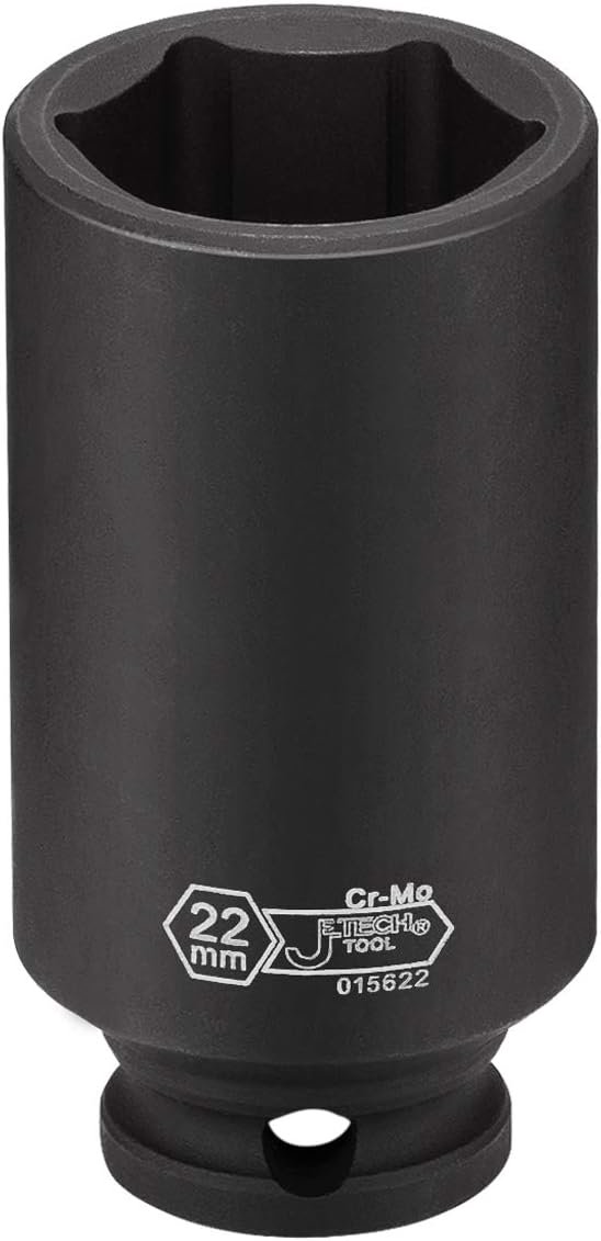 Jetech 3/8-Inch Drive 22mm Deep Impact Socket with 6-Point Design, Heat-Treated Chrome Molybdenum Alloy Steel, Metric