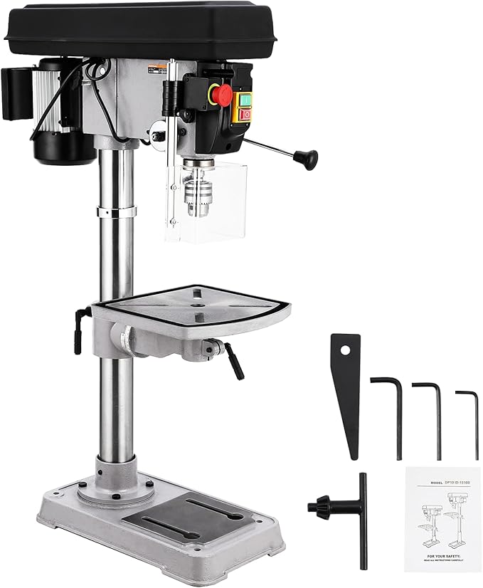 Powerful 15" Benchtop Drill Press with 288-3084 RPM Variable Speed Control, 7.5 Amp 120v Pure Copper Motor with Satety Guard, 0-45°Tilting Worktable, Floor Drilling Machine for Wood Metal