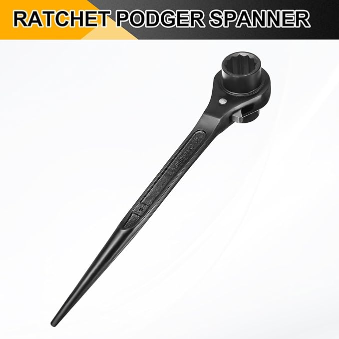 HARFINGTON Scaffolding Podger Ratchet Wrench 34mm x 36mm CR-V 12 Point Double Ended Socket Ratcheting Podger Scaffold Spud Spanner Tool for Auto Repair Mechanical Maintenance, Black