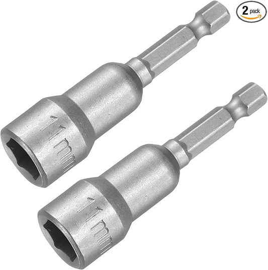 uxcell 11mm Magnetic Hex Socket 65mm/2.56", 1/4" Hex Shank Magnetic Power Nut Driver Set CR-V Quick-Release Extensions for Impact Drill Nut Setters Socket Wrench Screw, 2 Pcs