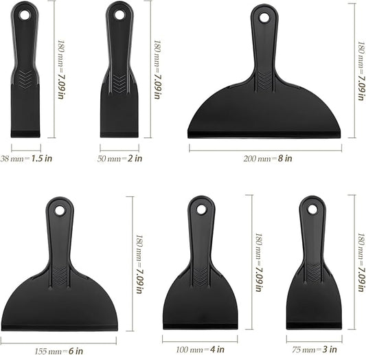 24 PCS Putty Knife Set, 6 Sizes Plastic Putty Knife Scraper, Flexible Plastic Paint Scraper Tool for Spackling, Wallpaper Scraper Tool, Black