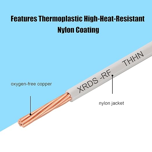 10AWG THHN Wire 50FT ??Electrical Building Wire Stranded Bare Copper Conductor with PVC and Nylon Insulation, Heat and Oil Resistant Cable