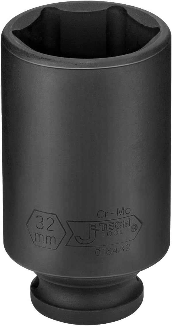 Jetech 1/2-Inch Drive 32mm Deep Impact Socket with 6-Point Design, Heat-Treated Chrome Molybdenum Alloy Steel, Metric