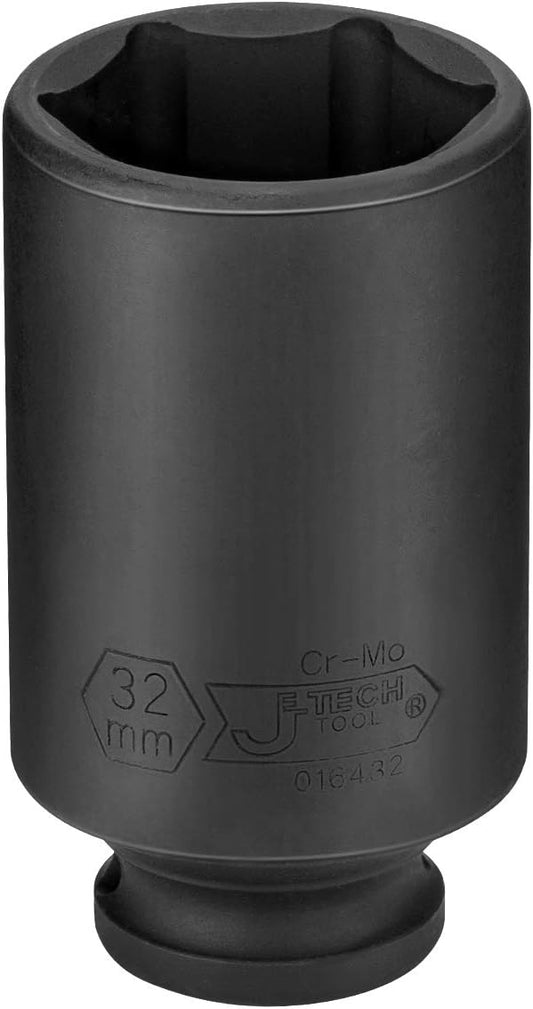 Jetech 1/2-Inch Drive 32mm Deep Impact Socket with 6-Point Design, Heat-Treated Chrome Molybdenum Alloy Steel, Metric