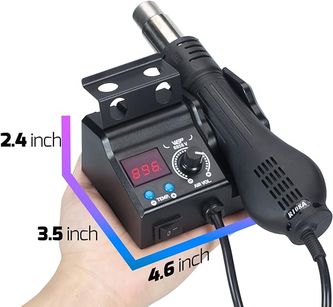 WEP 8858-V Hot Air Rework Station Kit with Compact Size, Integrated Nozzle Holder, 3 Nozzles, 2 Tweezers, Adjustable Temperature& Air Volume, PID Program, 째C/째F Conversion and More