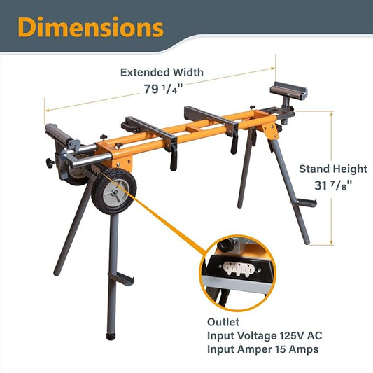 POWERTEC Portable Miter Saw Stand w/ Quick-release Mounting Brackets, 330Lbs Load Capacity, 8" Wheels and 3-Prong Tripple Outlets, Folding Design for Easy Storage in Garage - Orange (MT4000V)