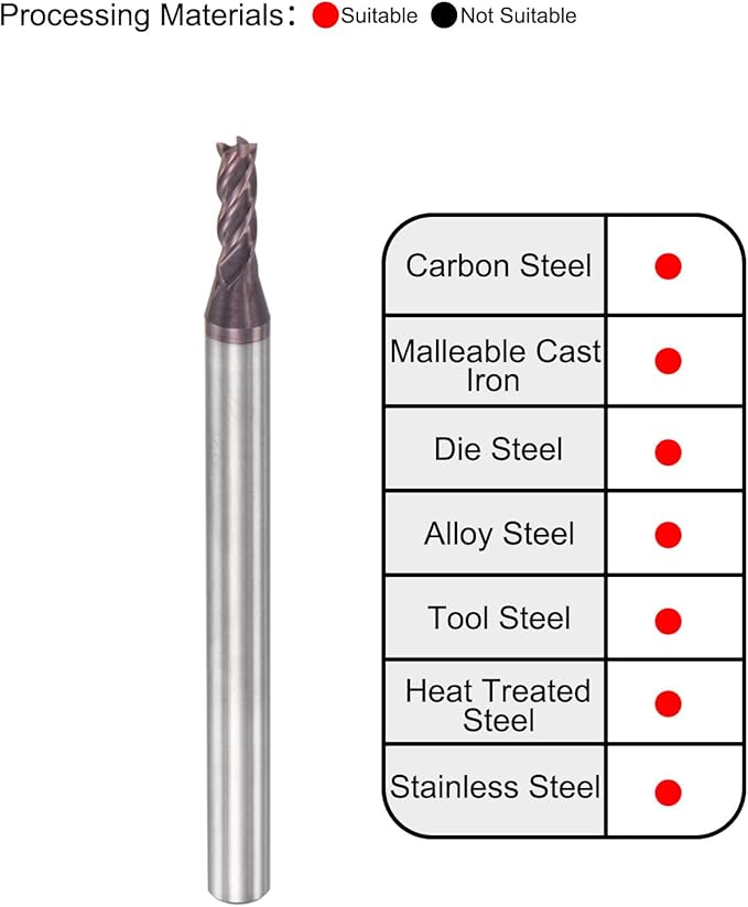 uxcell Square Nose End Mill, 2.5mm Tip Dia Solid Carbide AlTiN Coated CNC Router Bits 4 Flute Spiral Milling Cutter HRC55 with 4mm Shank 50mm (2-inch) Length