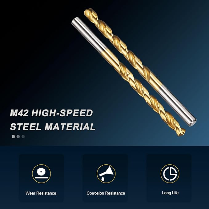 PATIKIL 6mm Drill Bit, M42 8% Cobalt High-Speed Steel Jobber Straight Shank 135° Titanium Nitride (TiN) Coated for Hard Metal Stainless Steel - 2 Pack