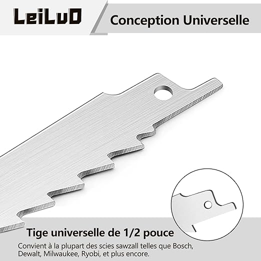 LEILUO 12-Inch Frozen Meat Bone Cutting Reciprocating Saw Blades 5 Piece Stainless Steel Sawzall Blades with Storage Box