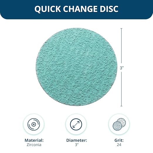 Benchmark Abrasives 3 Inch Sanding Discs Quick Change Green Zirconia, Male R Type Backing - Drill & Die Grinder Sanding Disc for Deburring Polishing Rust Remover for Metal (25 Pack) - 24 Grit