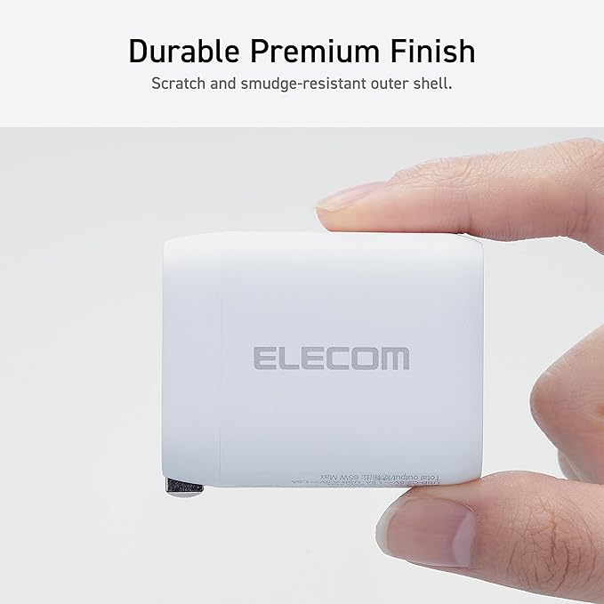 ELECOM 65W USB C Wall Charger Block, 3 Multi Port GaN II Fast Charging, Light Compact Power Adapter for Multiple Devices, iPhone, Laptop, Tablet, iPad, Airpods, Watch, Speakers, Samsung (White)
