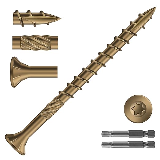 #9 x 2-1/2" Deck Screws (561Pcs) 6lb. Carbon Steel, Yellow, Flat Head, Rust Resistant epoxy Coated, with T25 Star Bit