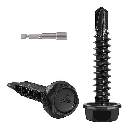 140pcs #8 x 1-1/4" Self Drilling Screws for Metal,410 Stainless Steel Black Zinc Plated,Self Tapping Sheet Metal Screws,Hex Washer Head