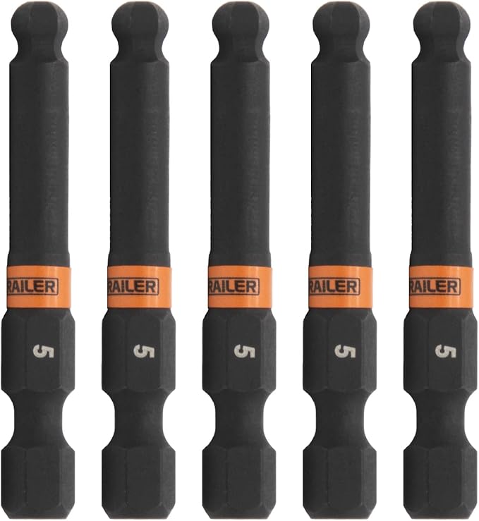 Ball-End Hex 5mm Impact Driver Bit - Railer Allen Wrench Drill Hex Bits. 1/4 Quick Release S2 Steel 2 inch 5mm Ball-End Hex Bits. (5 Pack)