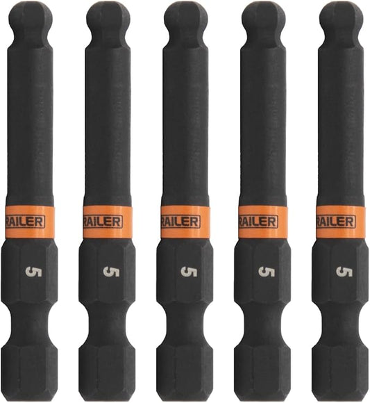 Ball-End Hex 5mm Impact Driver Bit - Railer Allen Wrench Drill Hex Bits. 1/4 Quick Release S2 Steel 2 inch 5mm Ball-End Hex Bits. (5 Pack)