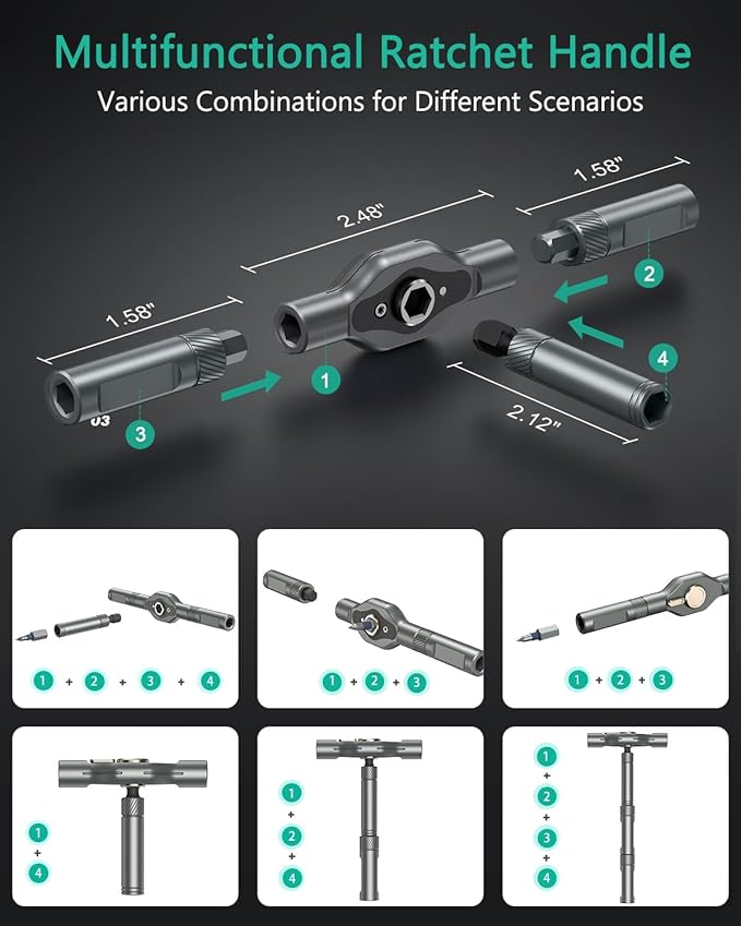ORIA 24 in 1 Ratchet Screwdriver Set, Magnetic Screwdriver Kit, DIY Repair Tool Kit, Detachable Assembly T Handle, Portable Case for Bicycle, Furniture, Electronics, DIY