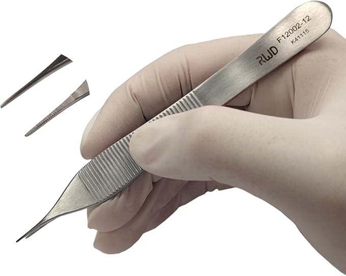 RWD ADSON Dressing Forceps 4.7", Martensitic Stainless Steel Medical Tweezers, 0.6mm Width Serrated Straight Tip, Micro Forceps Tweezer, Surgical Tweezer for High-Precision Handling (F12002-12)