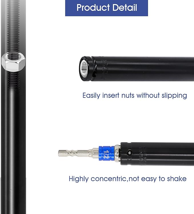 3 Pcs 9/16"(14mm) Power Nut Driver 6'' 8'' & 12'' Length, Nut Runner Hollow Socket with 3 Pcs 1/4" Hex Shank and 360째 Rotatable 1/4" Hex Shank, Fit Long Bolts and Ductwork