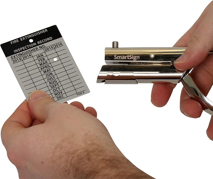 SmartSign Single Hole Heavy Duty Hand Held Hole Punch - 1/8 inch (3 mm) Hole Punch, 2 inch reach, for Id card, PVC Card, Badge, foil, 5" Tall, Silver