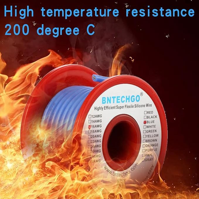 BNTECHGO 16 Gauge Silicone Wire Spool 25 ft Blue Flexible 16 AWG Stranded Tinned Copper Wire