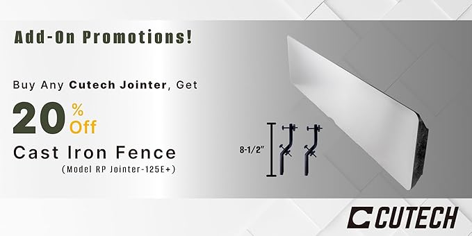 Cutech RP Jointer-125E+ 24" x 6" Cast Iron Fence with 8쩍" Fence Enhancement Brackets (Fits All Cutech Jointers Only)