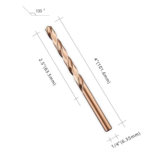 1/4" M35 Cobalt HSS Jobber Length Twist Drill Bit with Straight Shank,Heavy Duty, Pack of 10 PCS, Drilling for Cast Iron, Heat-Treated Steel, Stainless Steel and Other Hard Materials by LU&MN